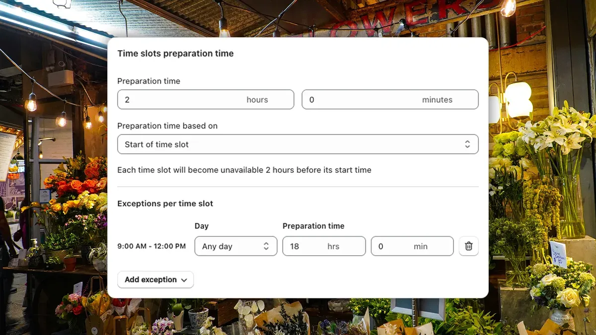 Set different preparation times for specific time slots