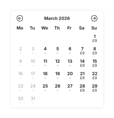 Calendar showing weekend delivery surcharge prices